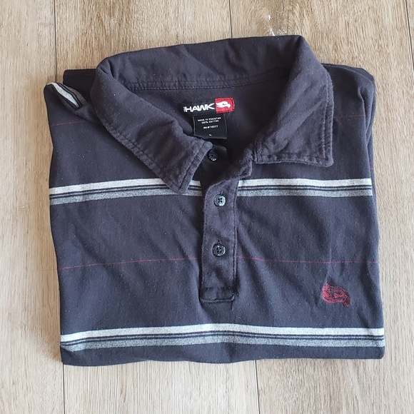 Hawk Men's Large Striped Polo Shirt Short Sleeves Collar - Picture 2 of 2